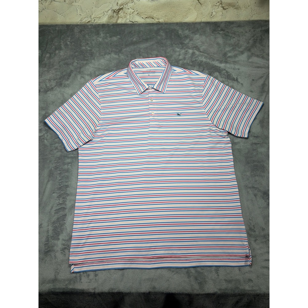 Vineyard Vines Mens XL Performance Polo Shirt Striped Pink Blue 1K1030